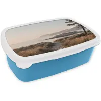 MuchoWow Broodtrommel Blauw - Lunchbox Landschap - Kust - Duinen - Brooddoos 18x12x6 cm - Brood lunch box - Broodtrommels voor kinderen en volwassenen