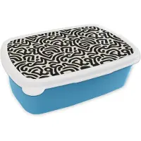 MuchoWow Broodtrommel Blauw - Lunchbox Modern - Abstract - Zwart - Brooddoos 18x12x6 cm - Brood lunch box - Broodtrommels voor kinderen en volwassenen