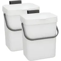 Gerimport Aanrecht prullenbakje Sophie - 2x - 23 cm - met klepdeksel - wit - 3 ltr - aanrecht / tafel model