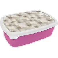 MuchoWow Broodtrommel Roze - Lunchbox Textuur - Linnen - Beige - Brooddoos 18x12x6 cm - Brood lunch box - Broodtrommels voor kinderen en volwassenen