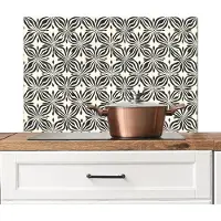 KitchenYeah Spatscherm keuken 90x60 cm - Kookplaat achterwand Grafisch - Patroon - Zwart - Muurbeschermer - Spatwand fornuis - Hoogwaardig aluminium