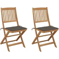 The Living Store Acacia Hout - Tuinstoelen - Tuinstoelen 2 st inklapbaar met kussens massief acaciahout - Outdoor Meubilair - Lounge Stoel - Tuinset