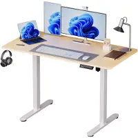 Relaxdays Verstelbare bureau met display, wit-lichtbruin