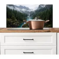 KitchenYeah Spatscherm keuken 80x40 cm - Kookplaat achterwand Waterval - Bomen - Bergen - Muurbeschermer - Spatwand fornuis - Hoogwaardig aluminium