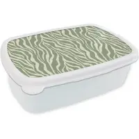 MuchoWow Broodtrommel Wit - Lunchbox Zebra - Motief - Groen - Brooddoos 18x12x6 cm - Brood lunch box - Broodtrommels voor kinderen en volwassenen