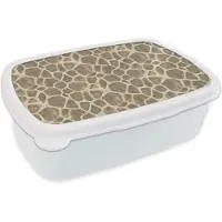 MuchoWow Broodtrommel Wit - Lunchbox Giraf - Patroon - Beige - Bruin - Brooddoos 18x12x6 cm - Brood lunch box - Broodtrommels voor kinderen en volwassenen