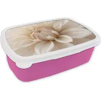 MuchoWow Broodtrommel Roze - Lunchbox Bloem - Dahlia - Wit - Brooddoos 18x12x6 cm - Brood lunch box - Broodtrommels voor kinderen en volwassenen
