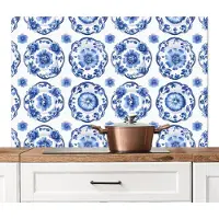 KitchenYeah Spatscherm keuken 120x80 cm - Kookplaat achterwand Sierborden - Bloemen - Blauw - Muurbeschermer - Spatwand fornuis - Hoogwaardig aluminium