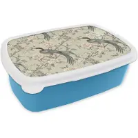 MuchoWow Broodtrommel Blauw - Lunchbox Bloem - Vogel - Kleurrijk - Brooddoos 18x12x6 cm - Brood lunch box - Broodtrommels voor kinderen en volwassenen