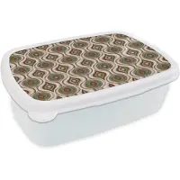MuchoWow Broodtrommel Wit - Lunchbox Motief - Patroon - Kleurrijk - Brooddoos 18x12x6 cm - Brood lunch box - Broodtrommels voor kinderen en volwassenen
