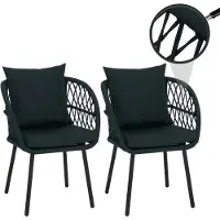 Mendler Set van 2 tuinstoelen -Q38, tuinstoel met armleuningen, aluminium vlechtwerk Rope ~ frame zwart, bekleding groen