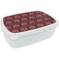 MuchoWow Broodtrommel Wit - Lunchbox Bloemen - Waaier - Paars - Brooddoos 18x12x6 cm - Brood lunch box - Broodtrommels voor kinderen en volwassenen