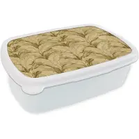 MuchoWow Broodtrommel Wit - Lunchbox Palmbladeren - Klassiek - Groen - Brooddoos 18x12x6 cm - Brood lunch box - Broodtrommels voor kinderen en volwassenen