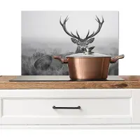 KitchenYeah Spatscherm keuken 60x40 cm - Kookplaat achterwand Hert - Mistig - Zwart - Wit - Muurbeschermer - Spatwand fornuis - Hoogwaardig aluminium