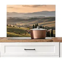 KitchenYeah Spatscherm keuken 80x55 cm - Kookplaat achterwand Toscaans - Landschap - Heuvels - Muurbeschermer - Spatwand fornuis - Hoogwaardig aluminium