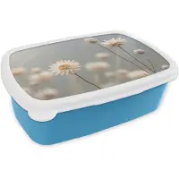 MuchoWow Broodtrommel Blauw - Lunchbox Strobloemen - Wit - Daglicht - Brooddoos 18x12x6 cm - Brood lunch box - Broodtrommels voor kinderen en volwassenen