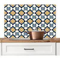 KitchenYeah Spatscherm keuken 100x65 cm - Kookplaat achterwand Klassiek - Geometrisch - Blauw - Muurbeschermer - Spatwand fornuis - Hoogwaardig aluminium