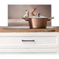 KitchenYeah Spatscherm keuken 60x30 cm - Kookplaat achterwand Konijnen - Blauw - Oranje - Abstract - Muurbeschermer - Spatwand fornuis - Hoogwaardig aluminium