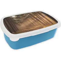 MuchoWow Broodtrommel Blauw - Lunchbox Bos - Mist - Zonlicht - Brooddoos 18x12x6 cm - Brood lunch box - Broodtrommels voor kinderen en volwassenen