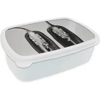 MuchoWow Broodtrommel Wit - Lunchbox Pepers - Zwart - Wit - Zaadlijsten - Brooddoos 18x12x6 cm - Brood lunch box - Broodtrommels voor kinderen en volwassenen