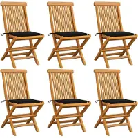 Syfax Klapstoelen met zwarte kussens, 6 stuks, massief teakhout