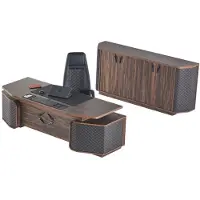 AEA Arbeitszimmer-Set Bürotisch Bürostuhl Sideboard Schwarz Braun Chefsessel