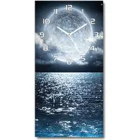 Tulup Wandklok - Volle maan Glazen Wandklok Design - 30x60 cm - Blauw Klok Glas Met Opdruk - Witte handen - Rechthoekige Klok - Wandklok Glas Met Motief - Decoratieve Glazen Klok