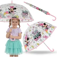 Sarcia.eu DISNEY Minnie Mouse Roze kinderparaplu voor meisjes, opvouwbare, doorzichtige automatische paraplu