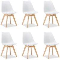 Homestyle4u Eetkamerstoel van Hout en Kunststof - 6 Stoelen - Keukentoel - Wit