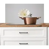 KitchenYeah Spatscherm keuken 80x40 cm - Kookplaat achterwand Bloem - Minimalistisch -Wit - Muurbeschermer - Spatwand fornuis - Hoogwaardig aluminium