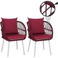 Mendler Set van 2 tuinstoelen -Q38, tuinstoel met armleuningen, aluminium vlechtwerk Rope ~ frame lichtgrijs, bekleding bordeauxrood