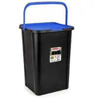 PlasticForte Recycling afvalbak - zwart/blauw - 45 Liter - afsluitbaar - 34 x 40 x 54 cm - deksel - kunststof - afval scheiden - met draag hengsel