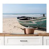 KitchenYeah Spatscherm keuken 120x80 cm - Kookplaat achterwand Boot - Zandstrand - Zee - Muurbeschermer - Spatwand fornuis - Hoogwaardig aluminium