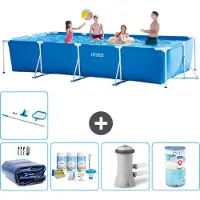Intex Rechthoekig Frame Zwembad - 450 x 220 x 84 cm - Blauw - Inclusief Solarzeil - Onderhoudspakket - Zwembadfilterpomp - Filter - Schoonmaakset
