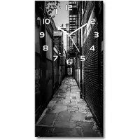 Tulup Wandklok - Stadsstraten Moderne Wandklok Glas - 30x60 cm - Zwart-wit Wandklok Glas Decoratie - Witte handen - Rechthoekige Klok - Glazen Wandklok Design - Klok Glas Met Opdruk