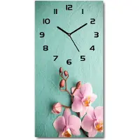 Tulup Wandklok - Orchidee Klok Glas Met Opdruk - 30x60 cm - Roze Moderne Wandklok Glas - Zwarte handen - Rechthoekige Klok - Decoratieve Glazen Klok - Glazen Wandklok Design