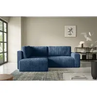 Fun-Möbel Eckbank met slaapfunctie NATALIA XL, bekleed met stof Tilia, donkerblauw, met een chaise longue aan de linkerkant