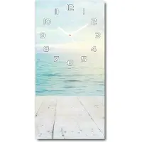 Tulup Wandklok - Zee Decoratieve Glazen Klok - 30x60 cm - Blauw Glazen Wandklok Design - Witte handen - Rechthoekige Klok - Glazen Klok Met Print - Wandklok Glas Met Motief