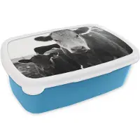 MuchoWow Broodtrommel Blauw - Lunchbox Koeien - Zwart - Wit - Brooddoos 18x12x6 cm - Brood lunch box - Broodtrommels voor kinderen en volwassenen