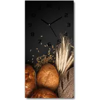Tulup Wandklok - Brood en tarwe Wandklok Glas Decoratie - 30x60 cm - Bruin Gekleurde Glazen Klok - Zwarte handen - Rechthoekige Klok - Klok Glas Met Opdruk - Moderne Wandklok Glas