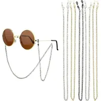 Merkloos Brilketting, 3-delig - Zonnebrilketting, antislip metalen leesbrilketting, brilband voor dames en heren, geschikt voor sport (zilver, goud, zwart, 76 cm lang)