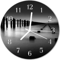Tulup Wandklok - Zee Klok Glas Met Opdruk - 30fi cm - Zwart Moderne Wandklok Glas - Witte Handen - Ronde Wandklok - Wandklok Glas Decoratie - Gekleurde Glazen Klok