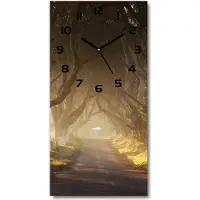 Tulup Wandklok - Mist in het bos Glazen Wandklok Design - 30x60 cm - Bruin Klok Glas Met Opdruk - Zwarte handen - Rechthoekige Klok - Wandklok Glas Met Motief - Decoratieve Glazen Klok