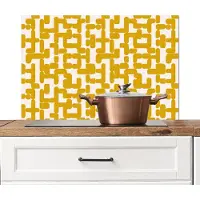 KitchenYeah Spatscherm keuken 80x55 cm - Kookplaat achterwand Geel - Beige - Patroon - Muurbeschermer - Spatwand fornuis - Hoogwaardig aluminium