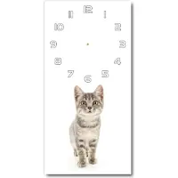 Tulup Wandklok - Grijze kat Decoratieve Glazen Klok - 30x60 cm - Grijs Glazen Wandklok Design - Witte handen - Rechthoekige Klok - Glazen Klok Met Print - Wandklok Glas Met Motief