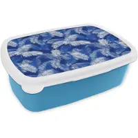 MuchoWow Broodtrommel Blauw - Lunchbox Palmblad - Patroon - Blauw - Brooddoos 18x12x6 cm - Brood lunch box - Broodtrommels voor kinderen en volwassenen