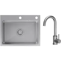 VBChome Spoelbak, 58 x 45 x 20 cm, geborsteld roestvrij staal met hoogwaardige Inox-kraan – tijdloos design voor elke keuken