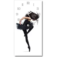 Tulup Wandklok - Ballerina Decoratieve Glazen Klok - 30x60 cm - Zwart Glazen Wandklok Design - Witte handen - Rechthoekige Klok - Glazen Klok Met Print - Wandklok Glas Met Motief