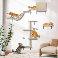 Markenlos Klimwand voor katten - 10-delig wandmeubel met krabgedeelte, hangbrug en sisal