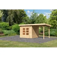 Karibu tuinhuis, tuinhuis Kandern 3, set met aanbouwdak, 2,35 meter breed, onbehandeld hout, afmetingen 445x244x222 cm